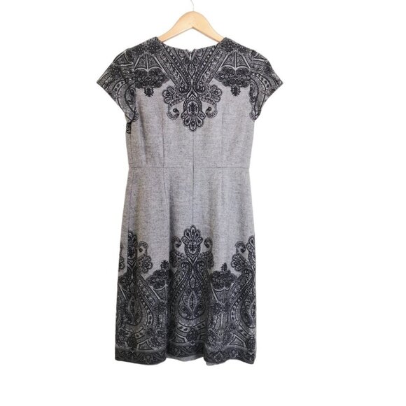 NWOT Talbots Wool Fit & Flare Paisley Print Pleated Cap Sleeve Dress Gray/Black - Picture 5 of 7